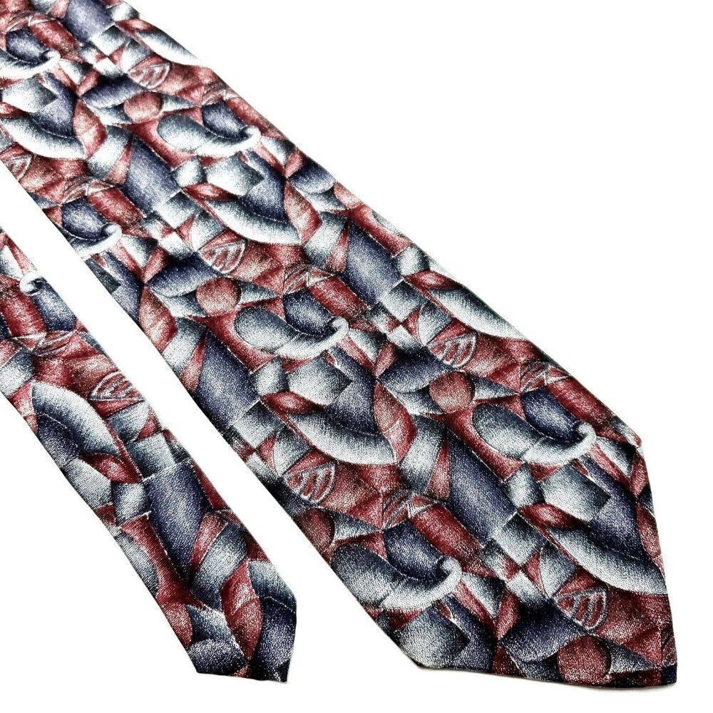 Barrington Silk Tie Gray Reddish Brown Wide‎ Abstract Print